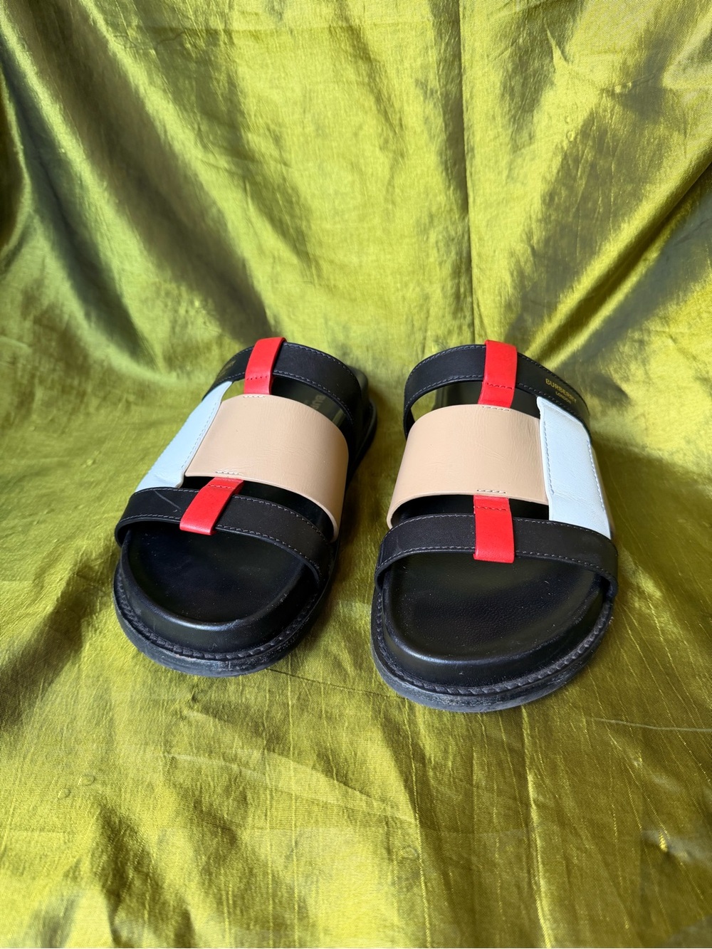 Burberry Ellendale Black Tan White Red Leather Slide Sandals EU36.5 - Picture 5 of 12